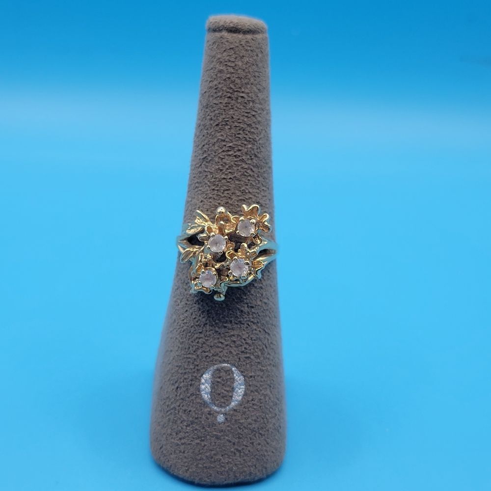 Vintage 14k Yellow Gold Flower Cluster Bouquet Diamond Statement Ring